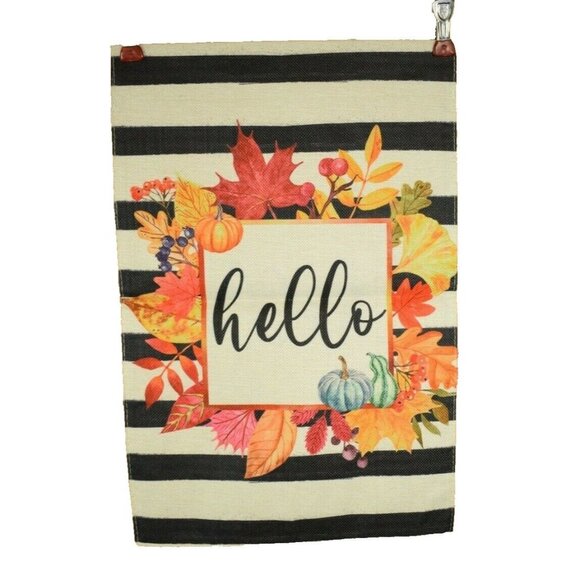 Autumn Harvest Hello 12 x 18 Inch Double Sided Nylon Burlap Garden Flag - Picture 1 of 2